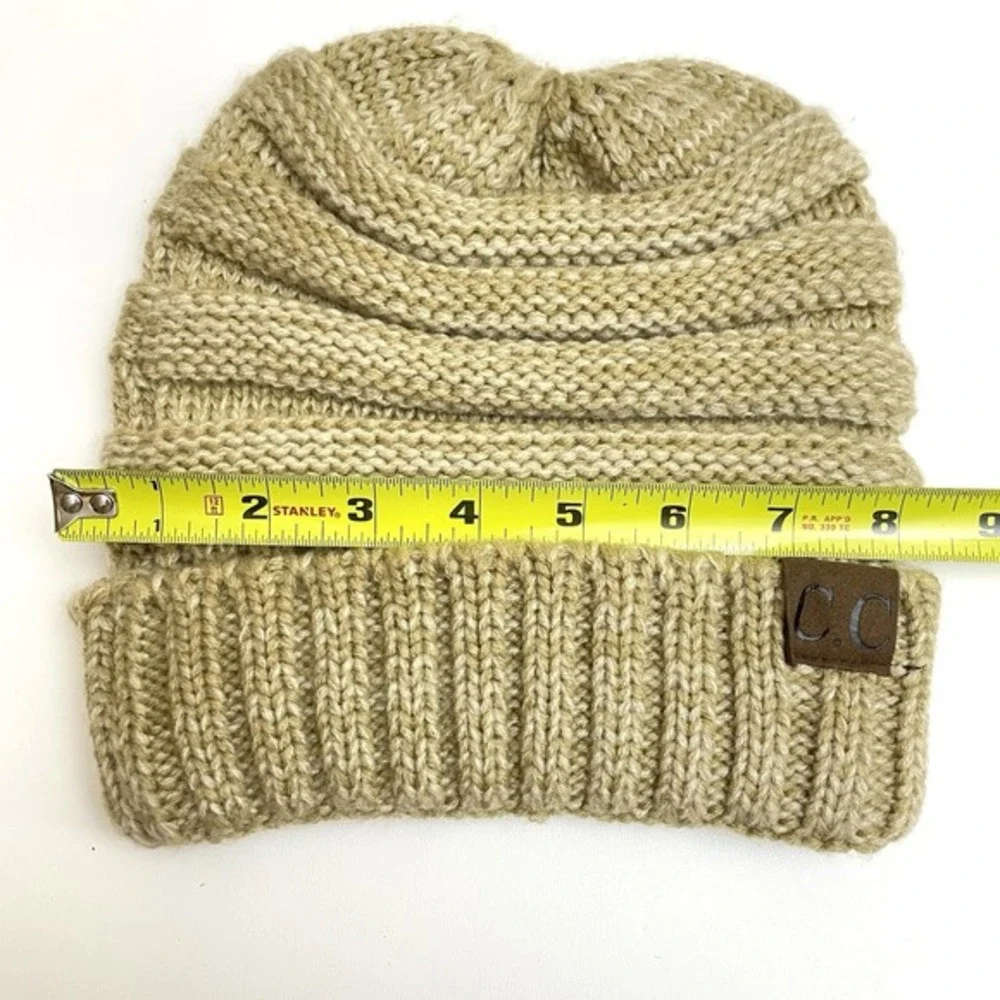 C.C. Women's‎ Chunky Knit Beanie One Size Tan Beige Hat Cap Stretch Winter